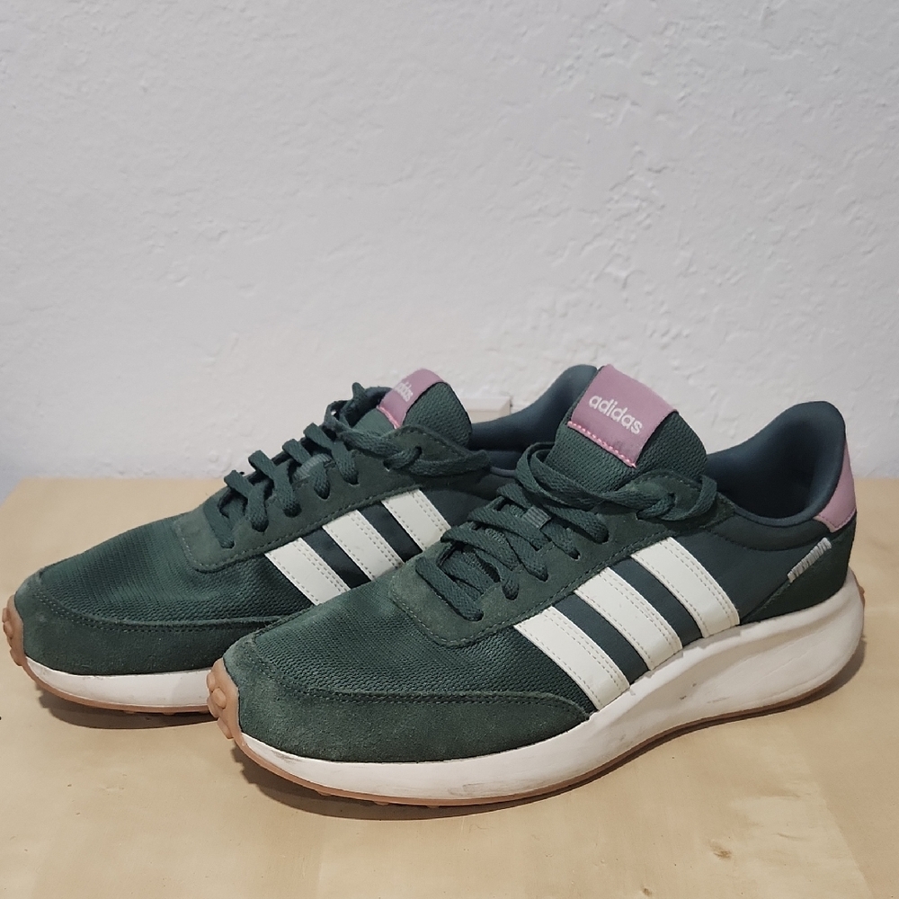 Adidas Forest Green Sneakers with Pink Highlights